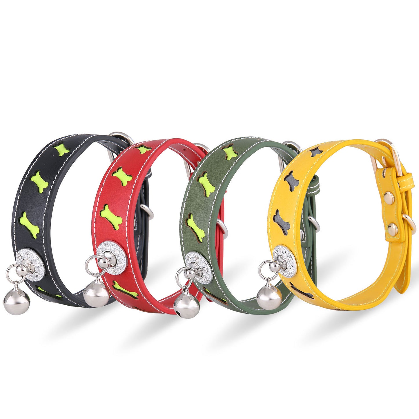 Pet Collar Personality Bone Shape Bell Pet Cat Dog Reflective Collar