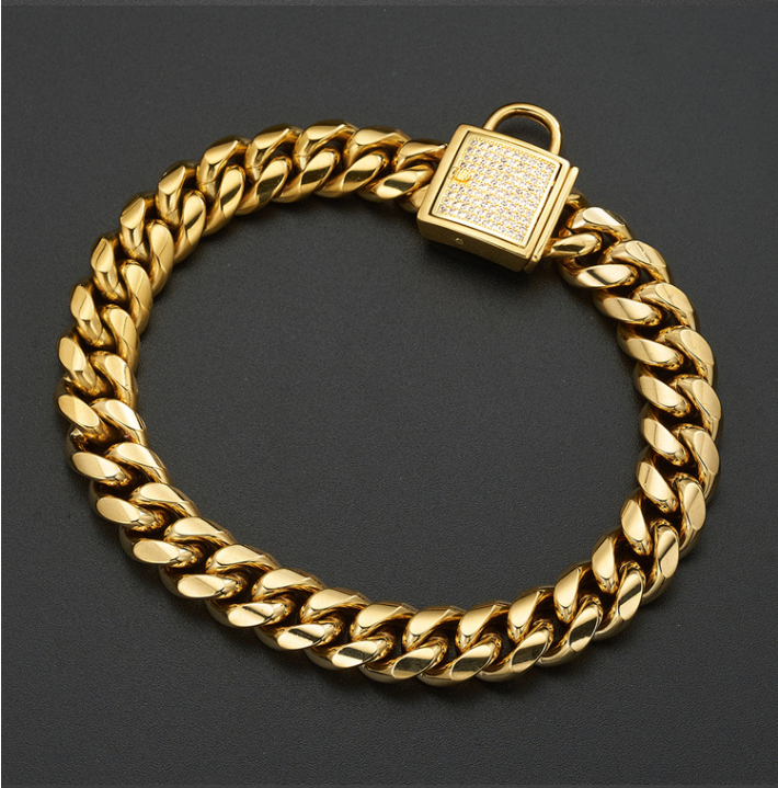 Pet dog collar stainless steel titanium steel gold encryption chain buckle dog chain