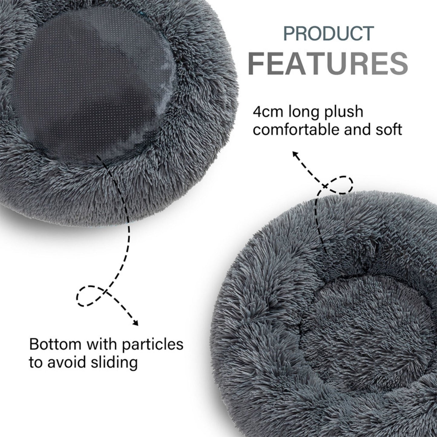 Fluffy Donut Dog Bed Warm Soft Long Plush Pet Cushion Dog House Cat Bed Washable Pet Sofa Mat Calming Samll Large Dog Beds - WaggingTailsMall - Free Shipping - Guaranteed Returns!