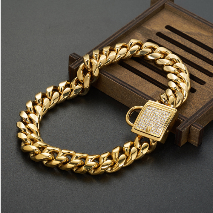 Pet dog collar stainless steel titanium steel gold encryption chain buckle dog chain